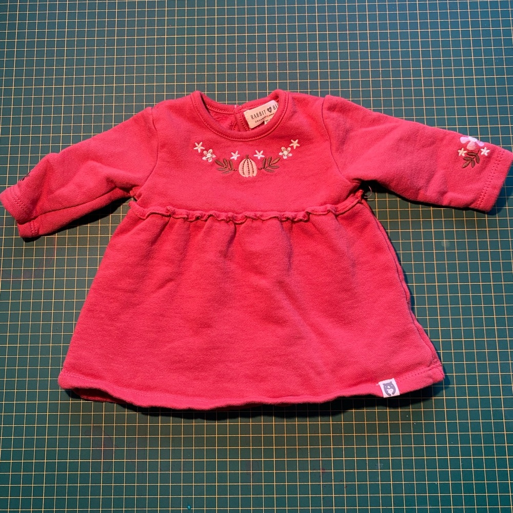 Red/Rust Baby Dress with Embroidered Flowers